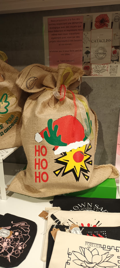 Hotte de Noël personnalisable en toile de jute – 3 modèles au choix